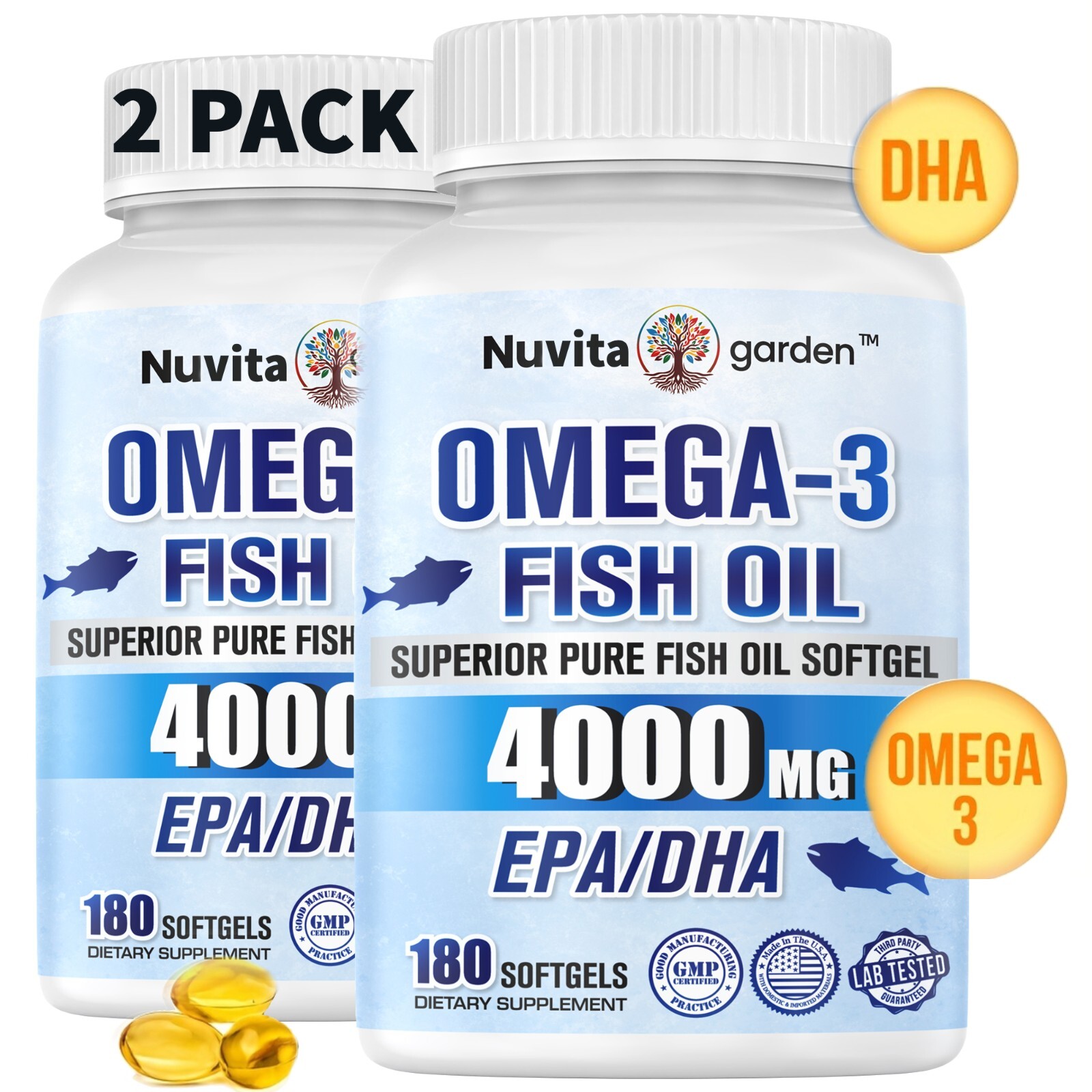 (2 pack) Omega-3 Fish Oil Supplement (360 Softgels) Heart Brain Health Support