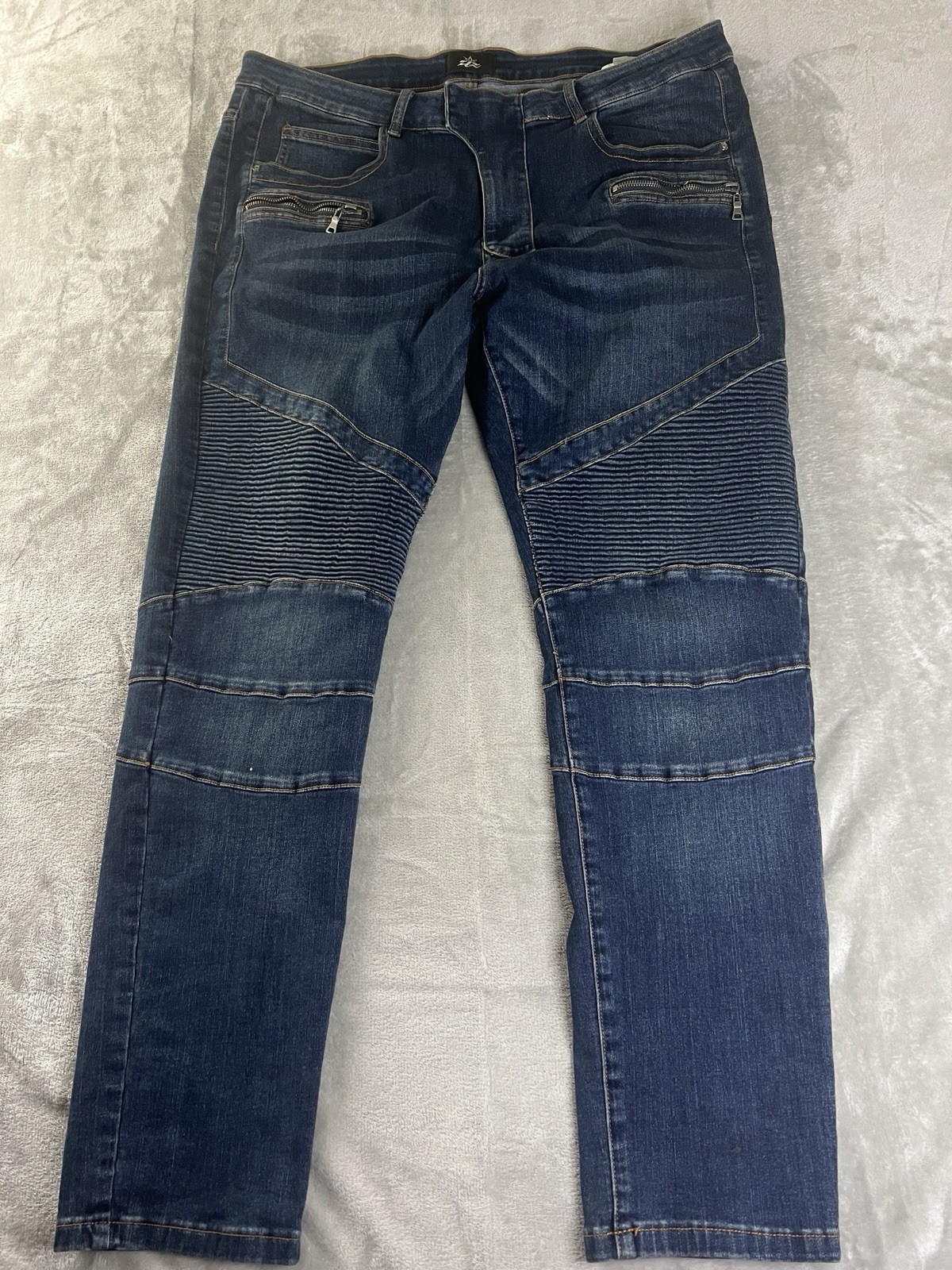ZLZ Denim Men’s Moto Biker Jeans 40W Dark Wash Ribbed Distressed Stretch Denim ZLZ Denim Men’s Moto Biker Jeans 40W Dark Wash Ribbed Distressed Stretch Denim