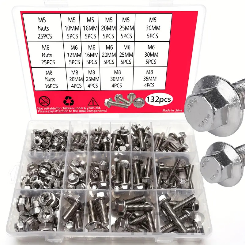 132pcs Metric Screws Assortment Kit Hex Socket Head Cap Bolts Nuts M5,M6,M8 New