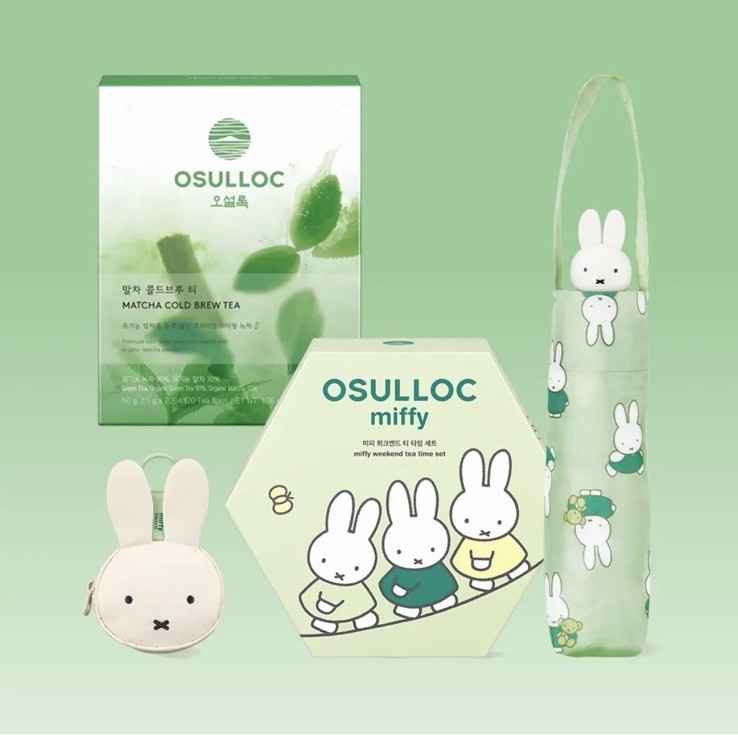 OSULLOC x Miffy Tea Gift Set Matcha Cold Brew Umbrella Pouch Korea