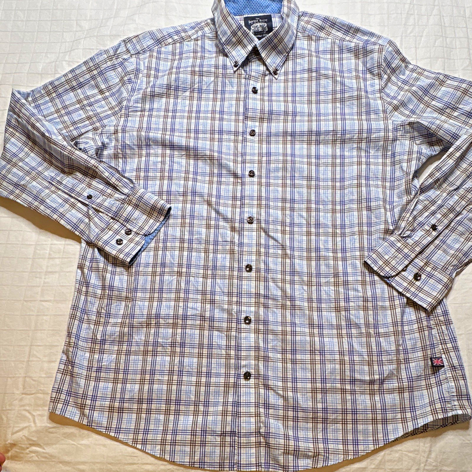 The Savile Row Company Non-Iron Slim Plaid Dress Shirt XL 17-17.5 34/35