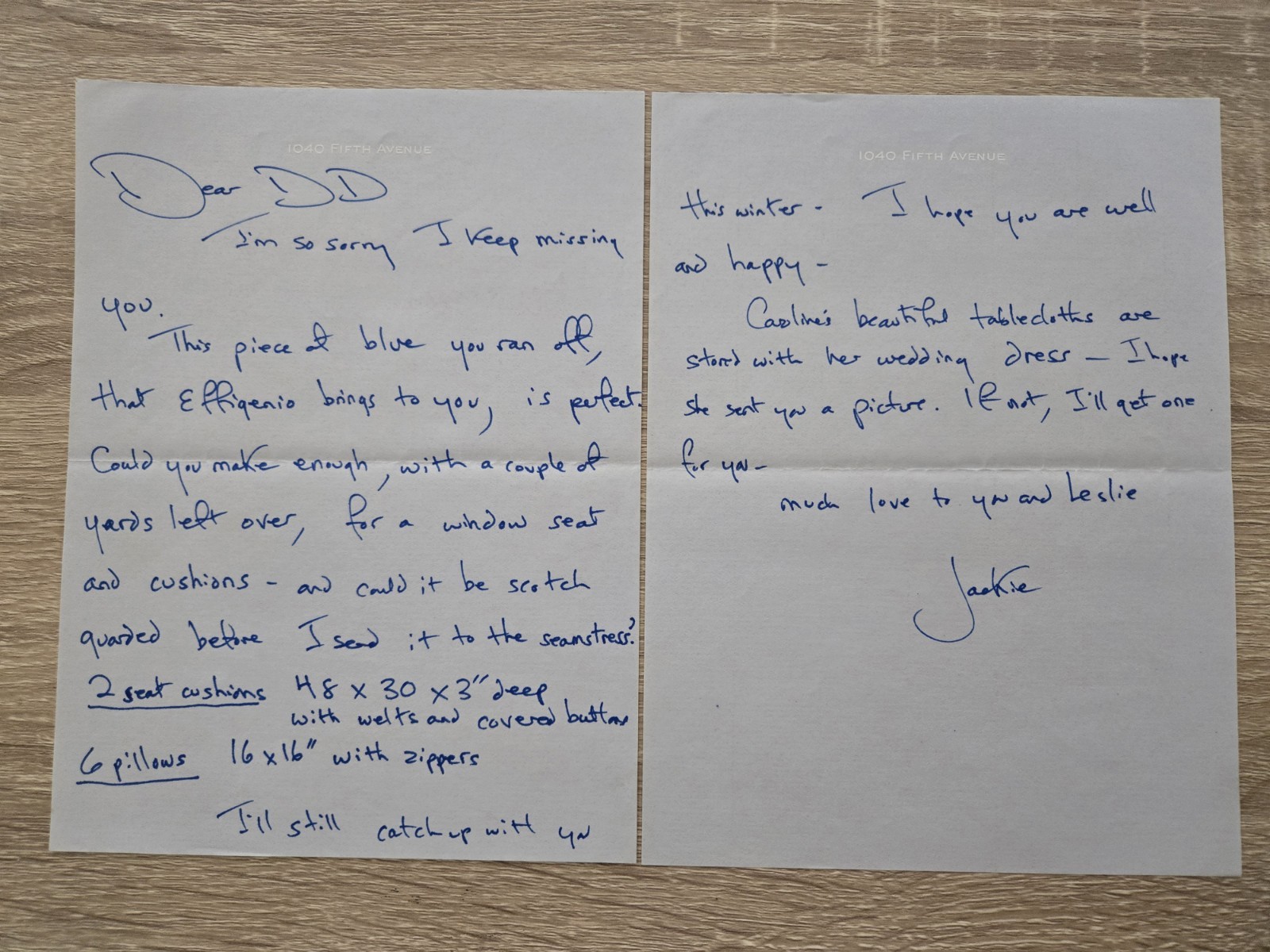 two page hand-written letter by Jackie Kennedy and signed (no date) 5.75 two page hand-written letter by Jackie Kennedy and signed (no date) 5.75