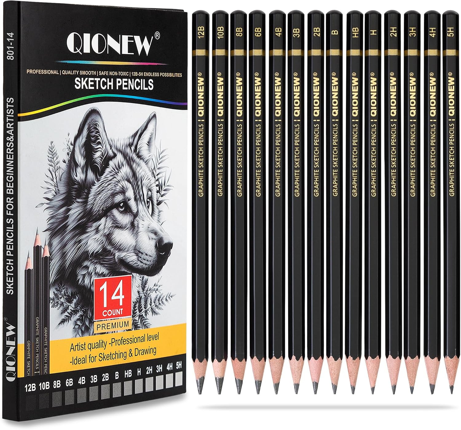 Professional Sketching Pencil for Drawing,14 Pack, Graphite Pencils