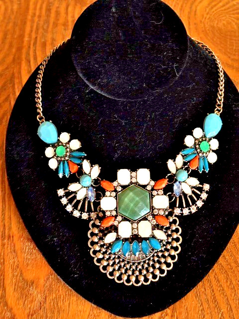 Vintage Bohemian Statement Necklace. Faceted Beads, Rhinestones & More