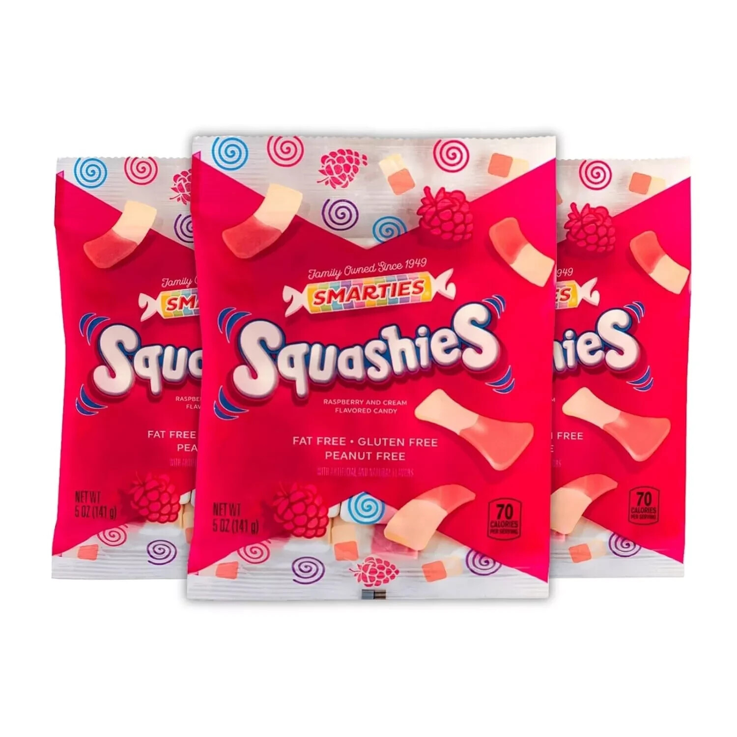 Smarties Squashies Foam Gummi Candy - 3 Bags - 5 oz. -Raspberry and Cream Flavor
