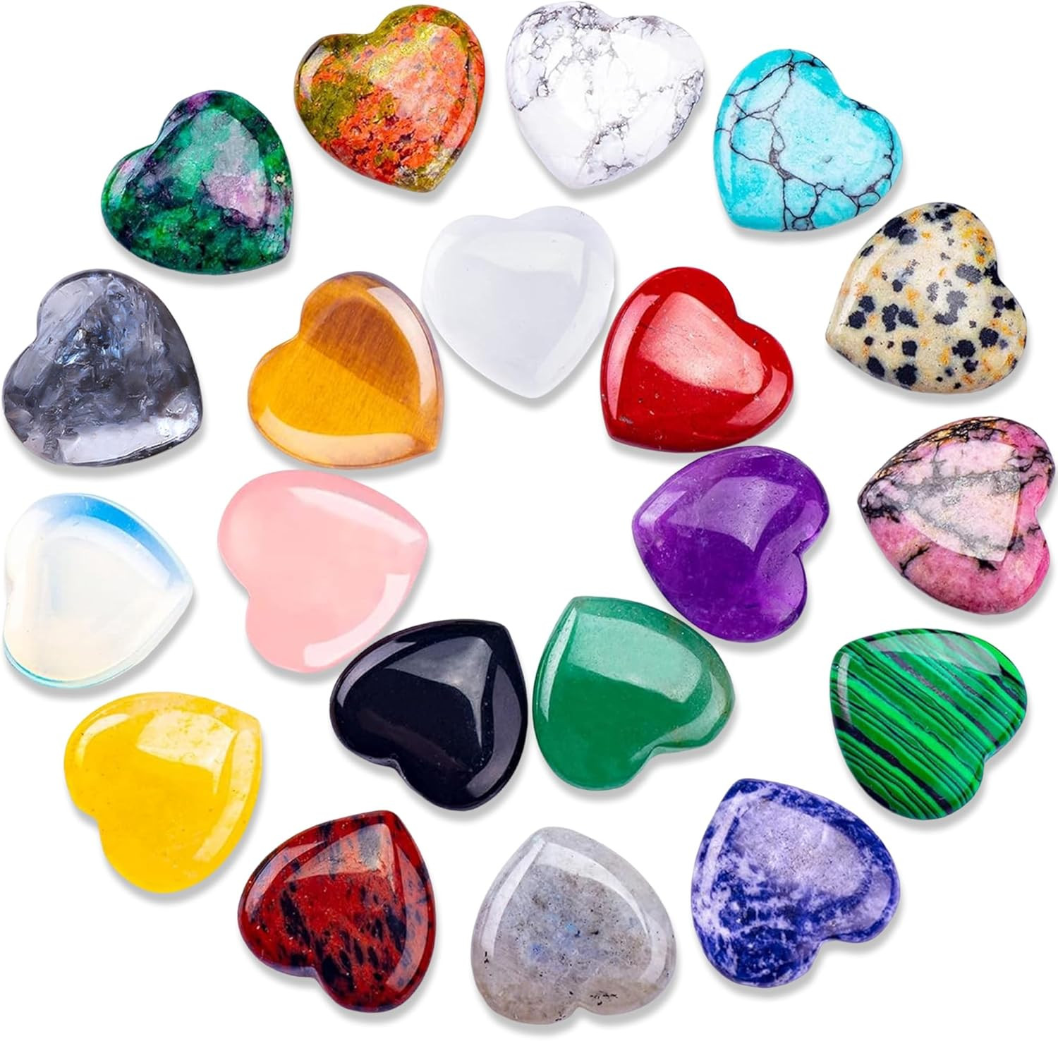 20PCS Natural Heart Crystals Love Shaped Pocket Polished Stones (Assorted) 20PCS Natural Heart Crystals Love Shaped Pocket Polished Stones (Assorted)