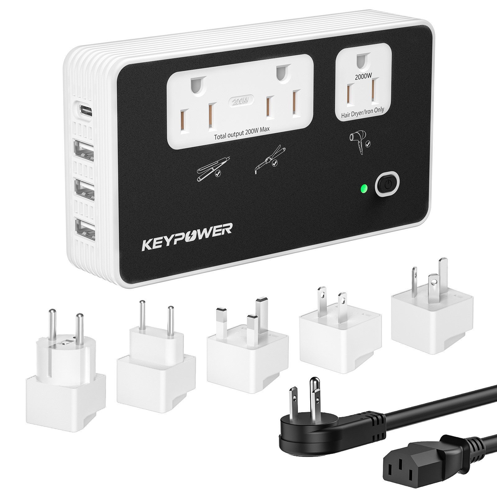 2000W Step Down Converter, 220V to 110V International Universal Travel Adapter