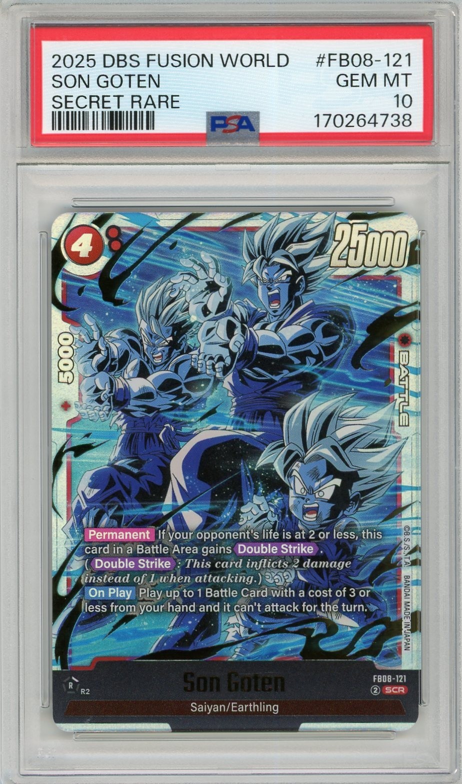 PSA 10 DRAGON BALL SUPER FUSION WORLD - SON GOTEN - SECRET RARE - FB08-121