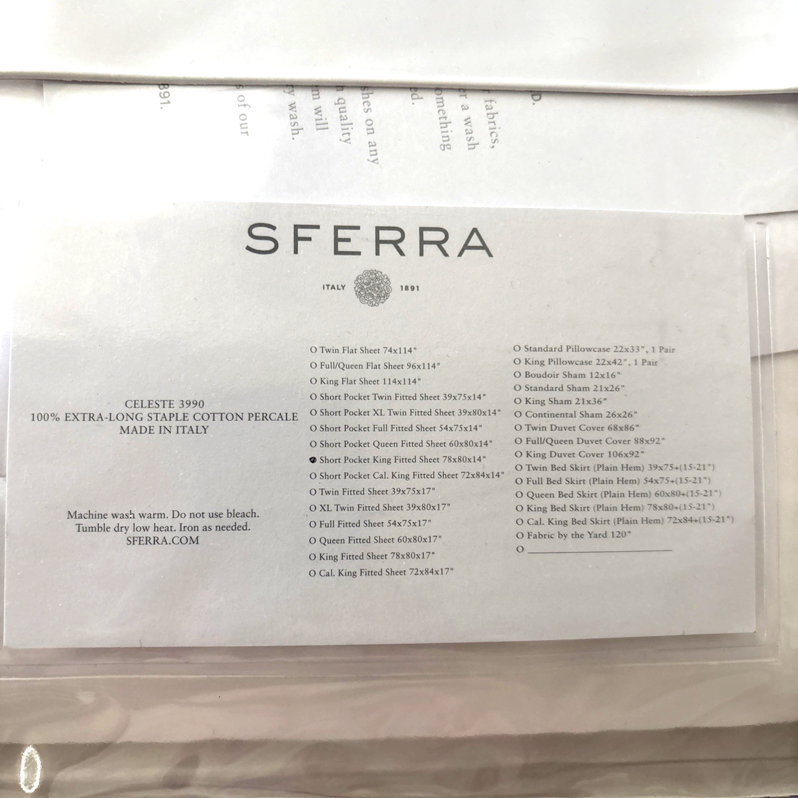 Sferra Celeste 3990 Percale White King Fitted SHORT POCKET Sheet Sferra Celeste 3990 Percale White King Fitted SHORT POCKET Sheet