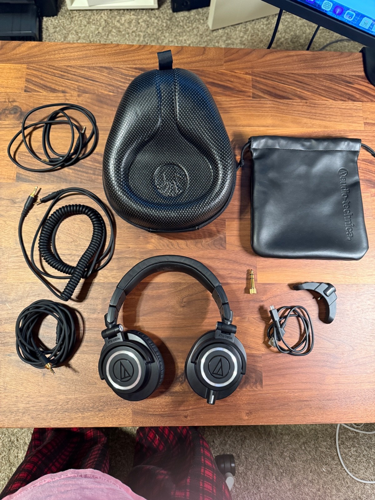 Audio-Technica ATH-M50x Headphones + BTunes Bluetooth Adapter + Slappa Case