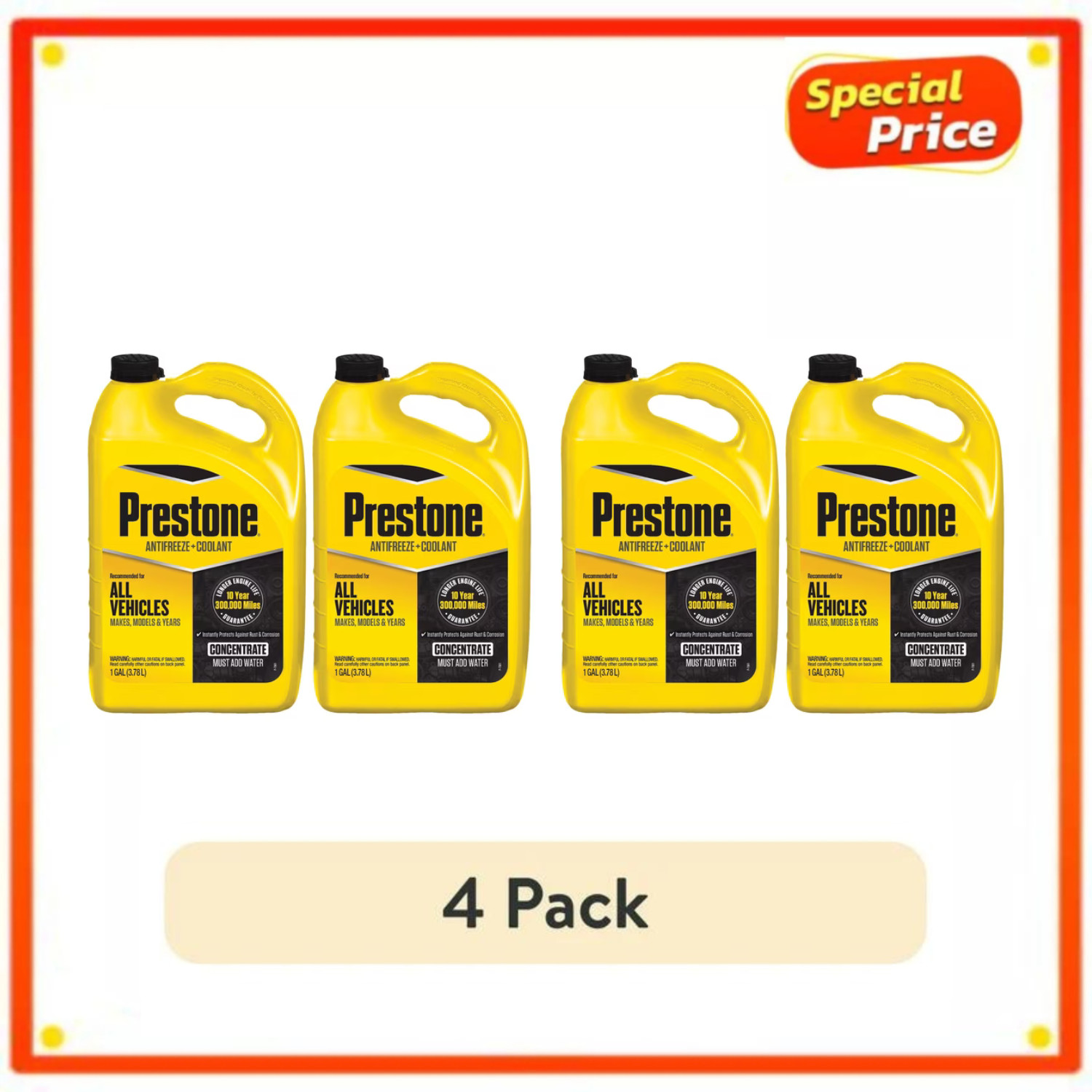 (4 pack) Prestone Universal Antifreeze and Coolant AF2000 Concentrate 1 Gallon