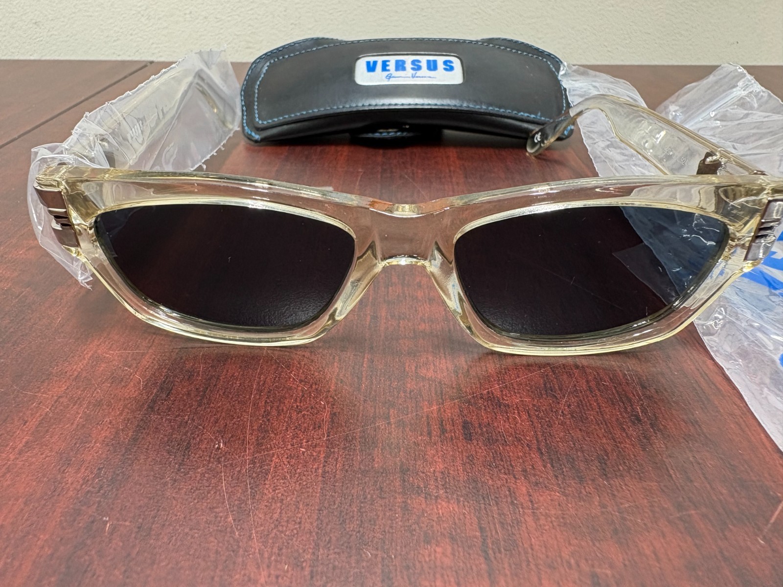 Vintage Versus Versace Sunglasses MOD E19 Crystal Clear Transparent Frame Case