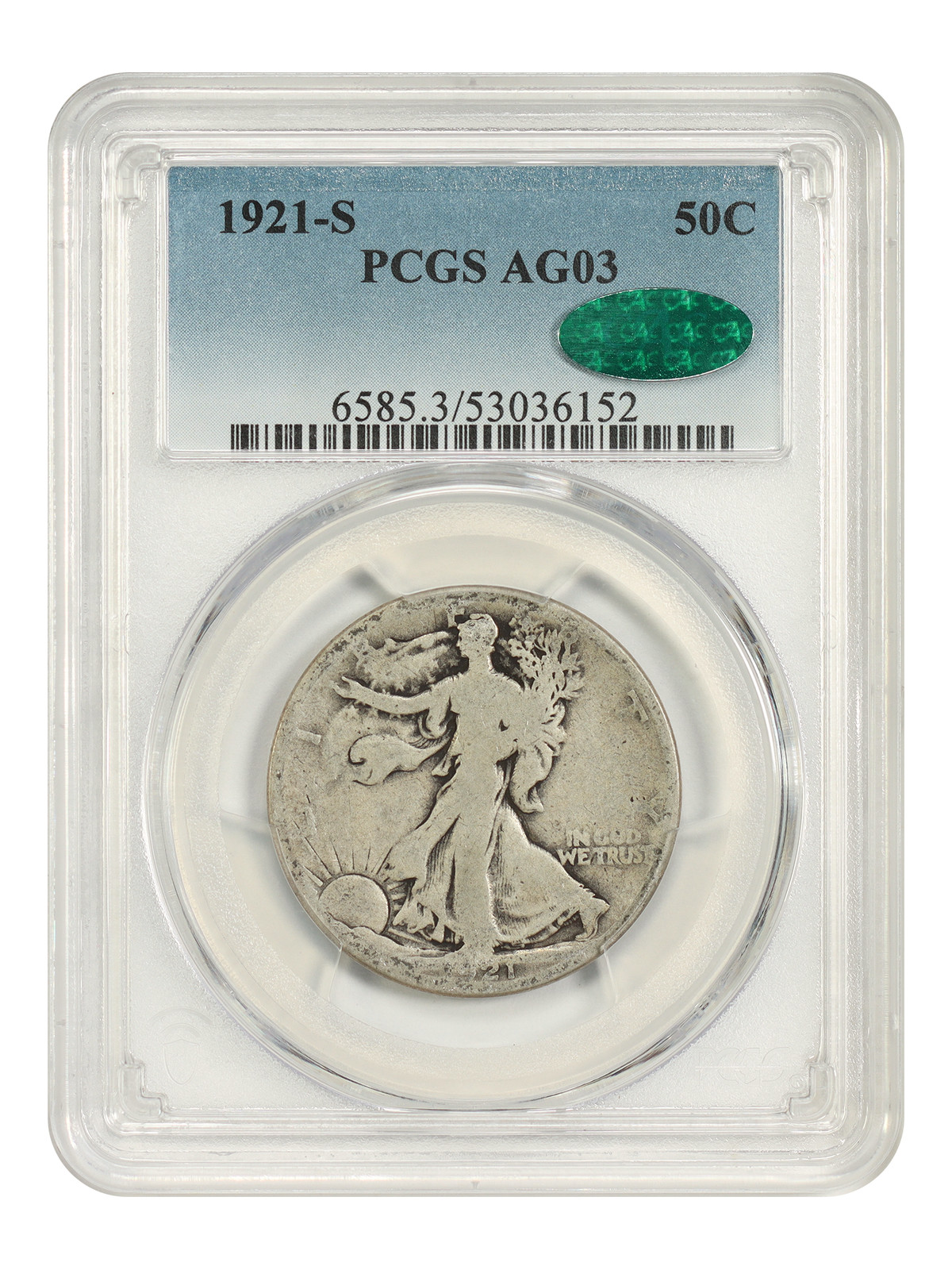 1921-S 50C PCGS/CAC AG3 - Walking Liberty Half Dollar - Key Date 1921-S 50C PCGS/CAC AG3 - Walking Liberty Half Dollar - Key Date