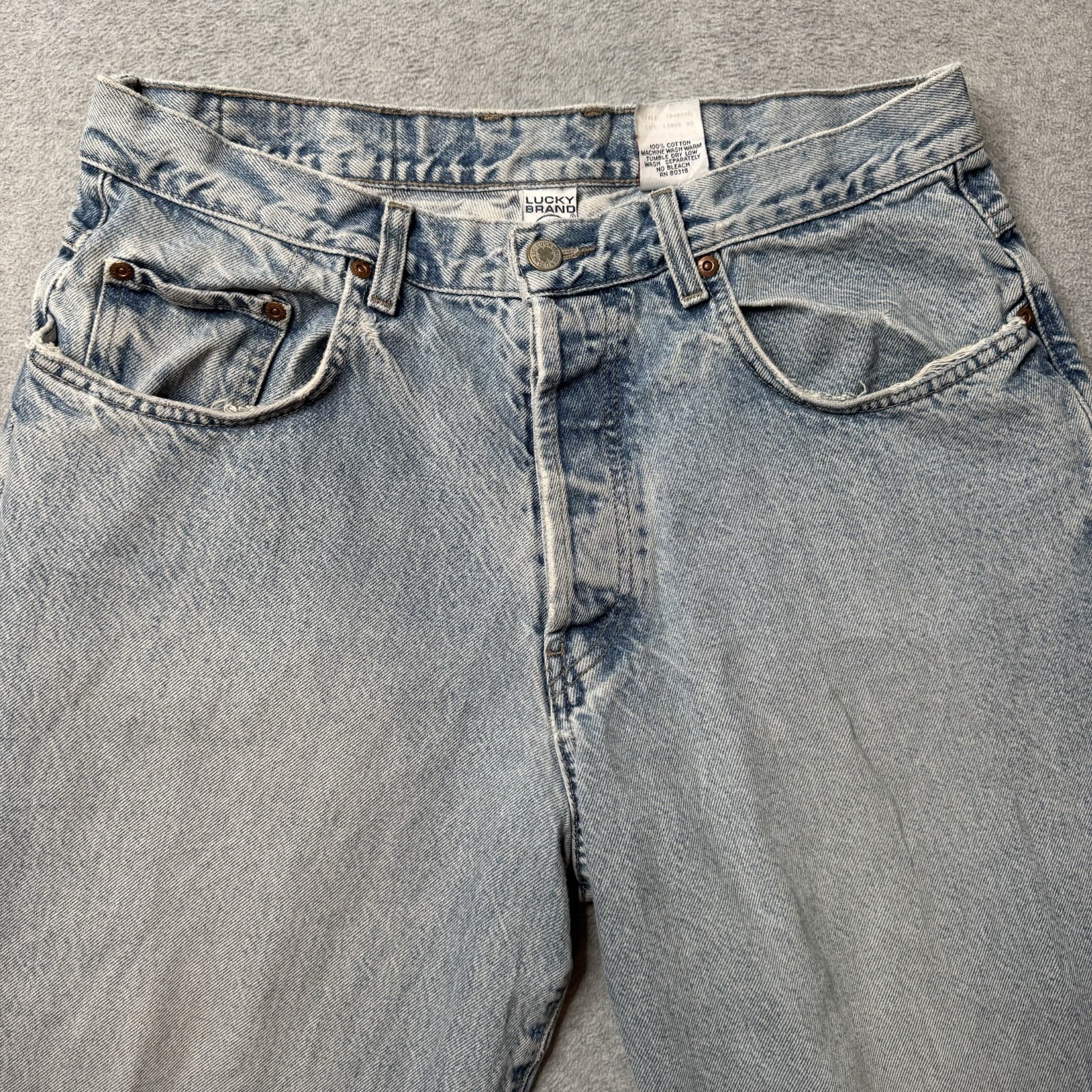 Vintage Lucky Brand Jeans Mens 34x34 Blue Denim Faded Straight Leg Made in USA