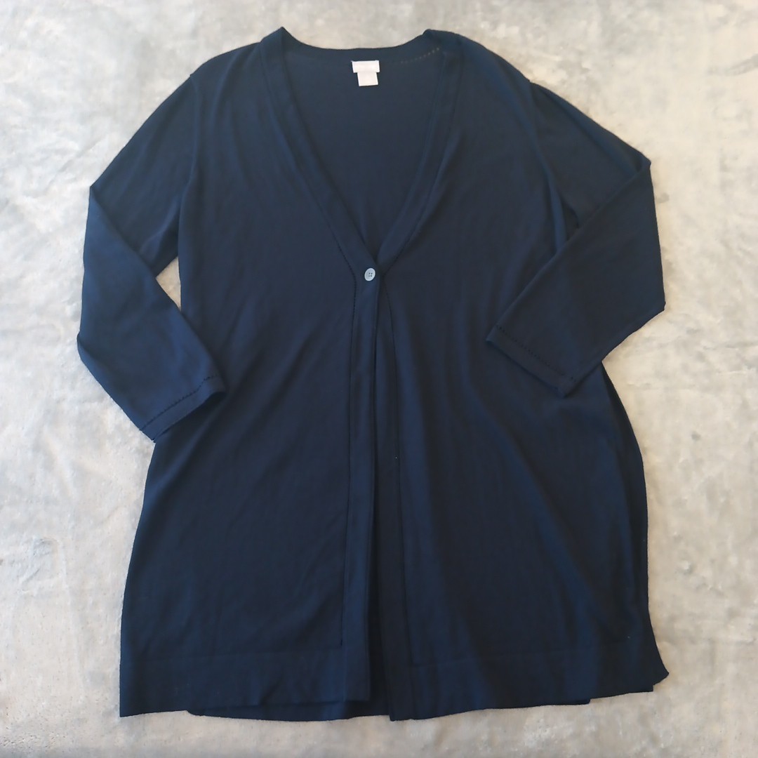 Chico\'s Shirt Womens US Large Blue Long Sleeve Single Button Lightweight Slits