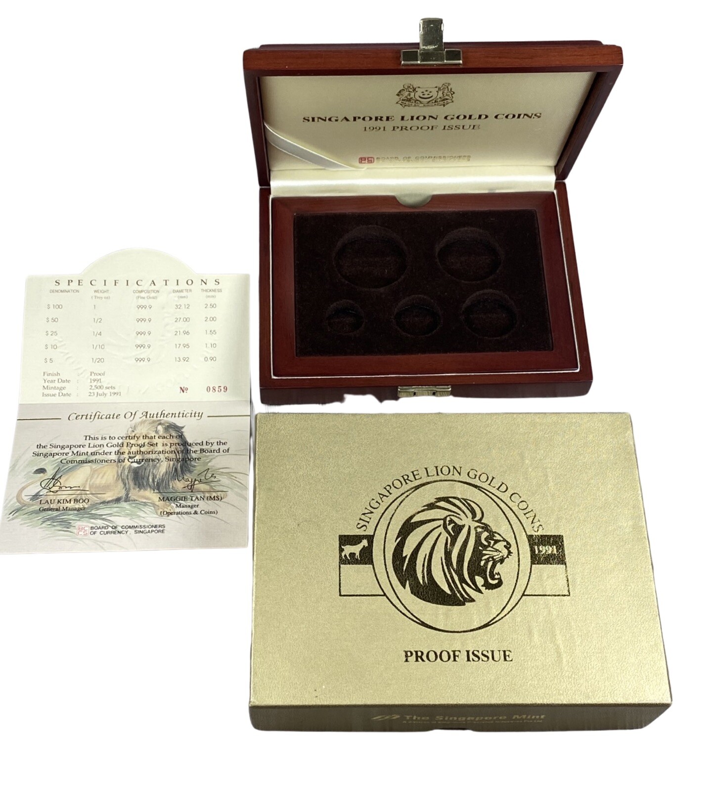 1991 Singapore Goat 5 Coin Gold Proof Set BOX & COA ONLY