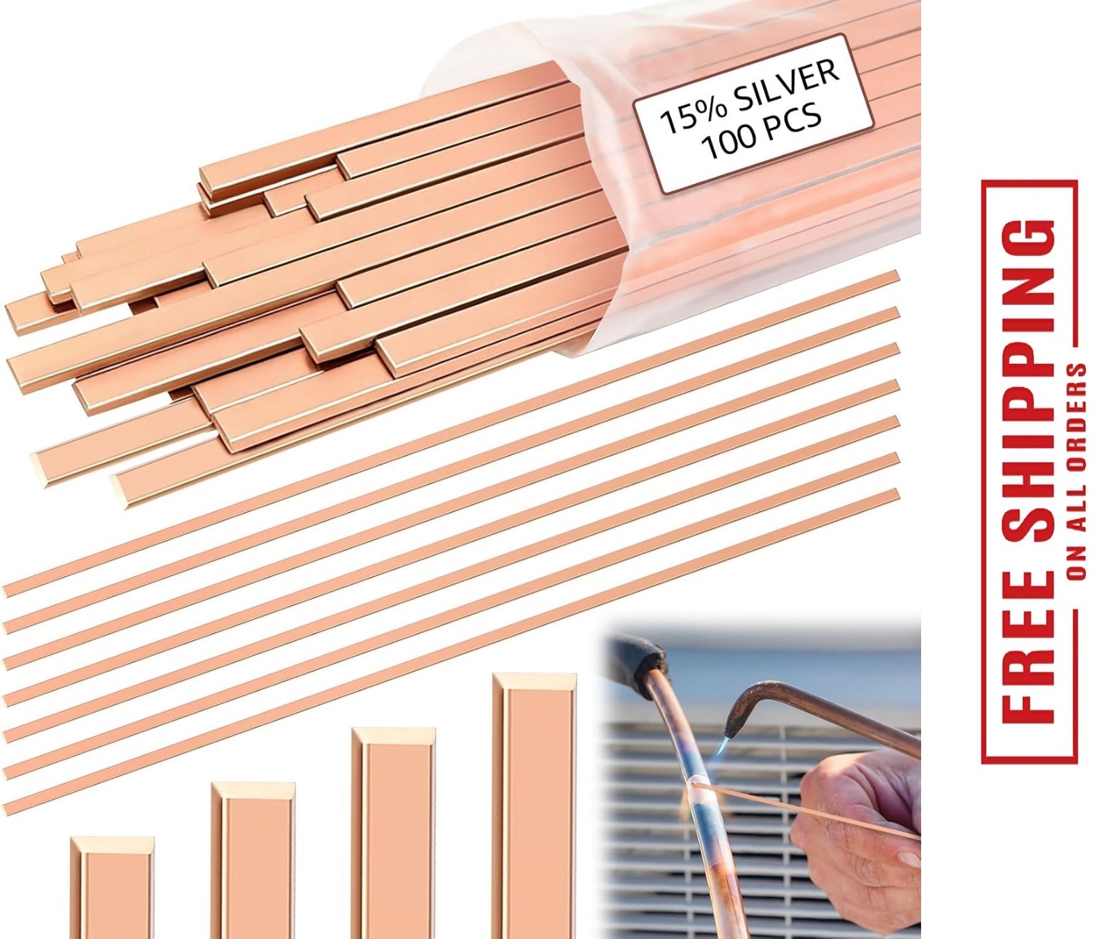 100 Sticks 15% Silver Brazing Rods AWS Bcup-5 15% Silver Solder Phos Copper Braz