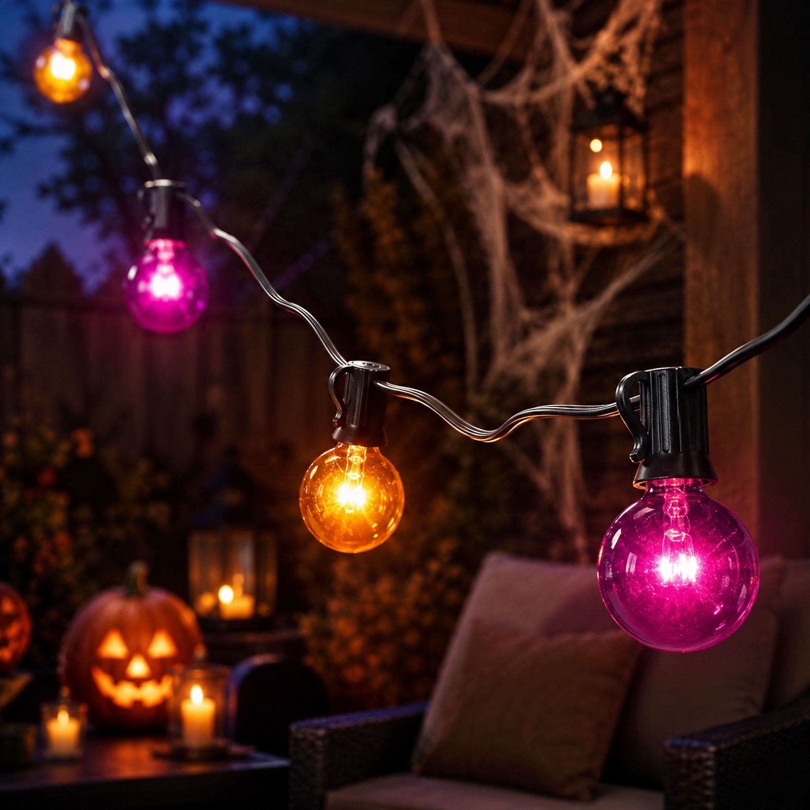 Northlight 10-Count Orange and Purple G40 Globe Halloween Lights, 9ft Black Wire