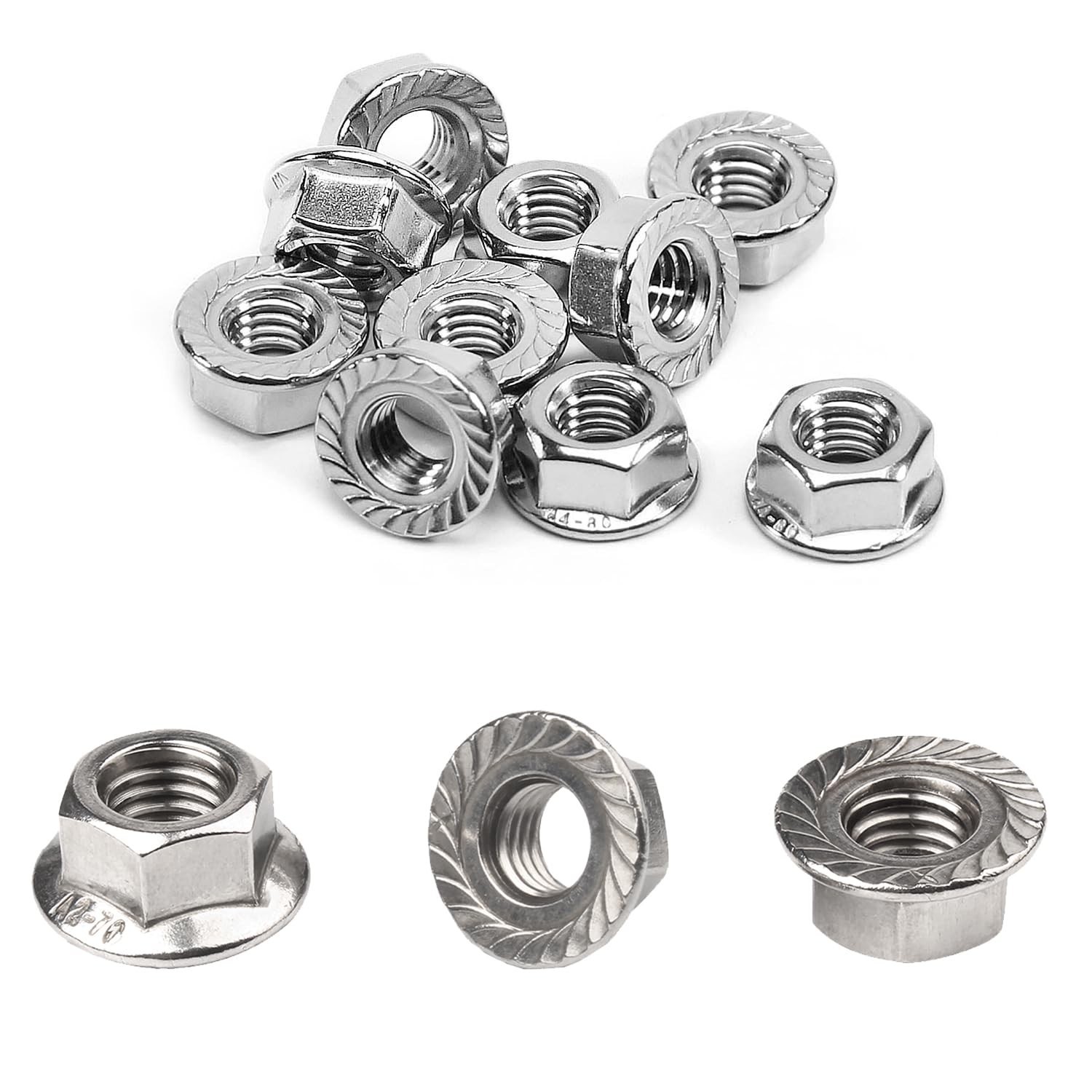40pcs M6 Flange Nutmm Hexagon Serrated Flange Nuts, 304 Stainless Steel, M6-1.0