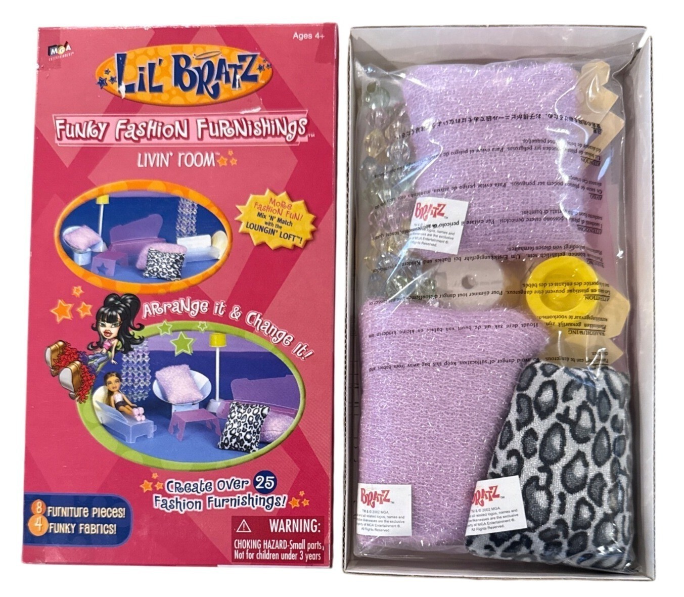 Vintage 2002 Lil Bratz Funky Fashion Furnishings LIVIN\' ROOM Set 12pc NIB Age 4+