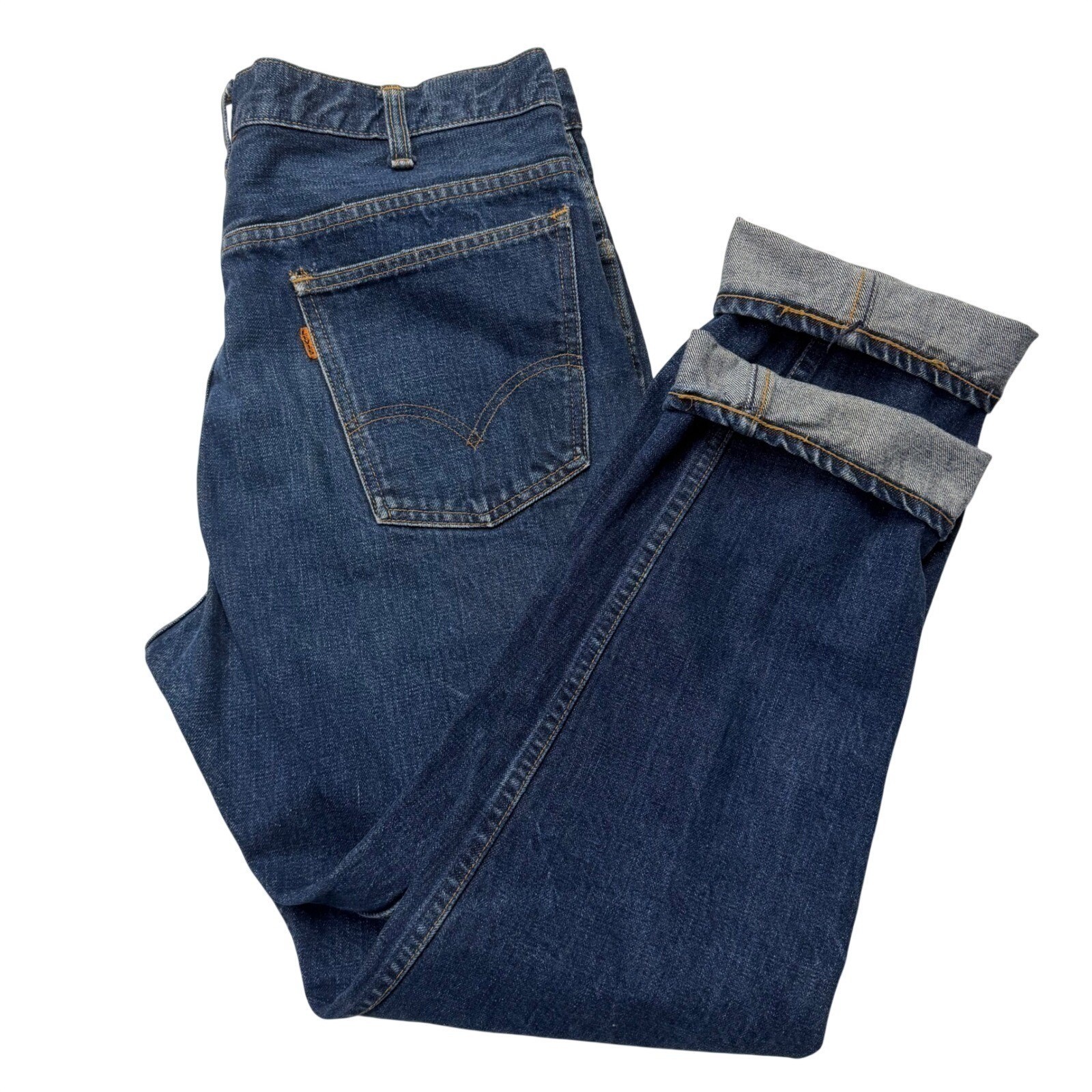 Vintage 60\'s Levi\'s BIG E Orange Tab 606 Slim Fit Dark Wash 34x30 RARE #4 Button