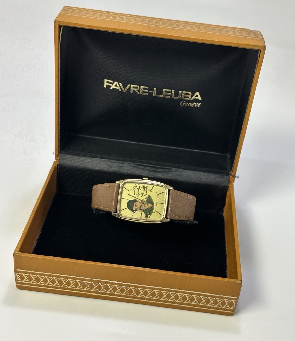Vintage Favre-Leuba Genève Saddam Hussein Iraqi Student Union Tank Watch Boxed