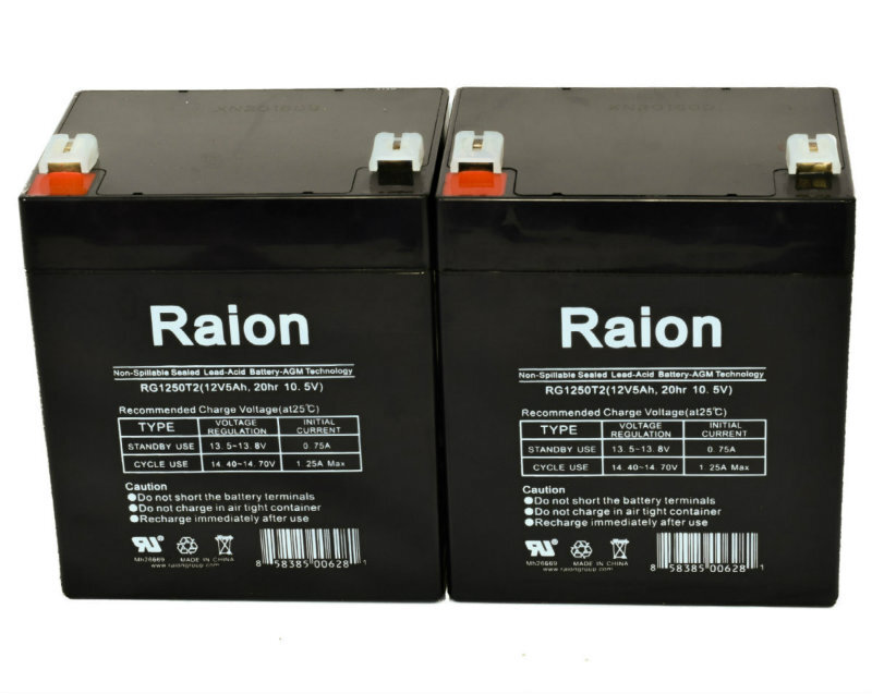 Raion Power 12V 5Ah T2 F2 Battery For MHB MS4.5-12 - 2 Pack