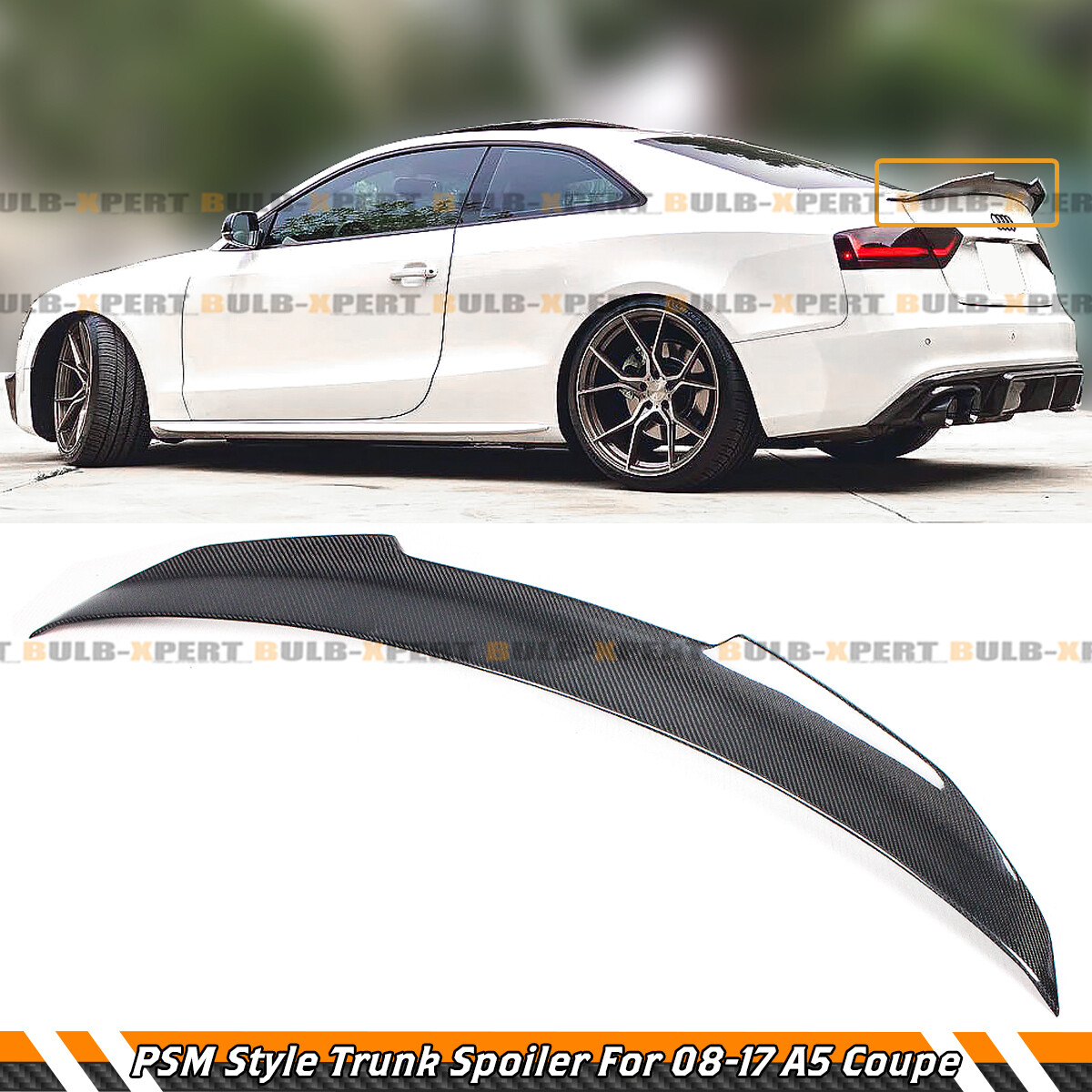 FOR 2008-2017 AUDI A5 2DR COUPE PSM HIGHKICK STYLECARBON FIBER TRUNK LID SPOILER