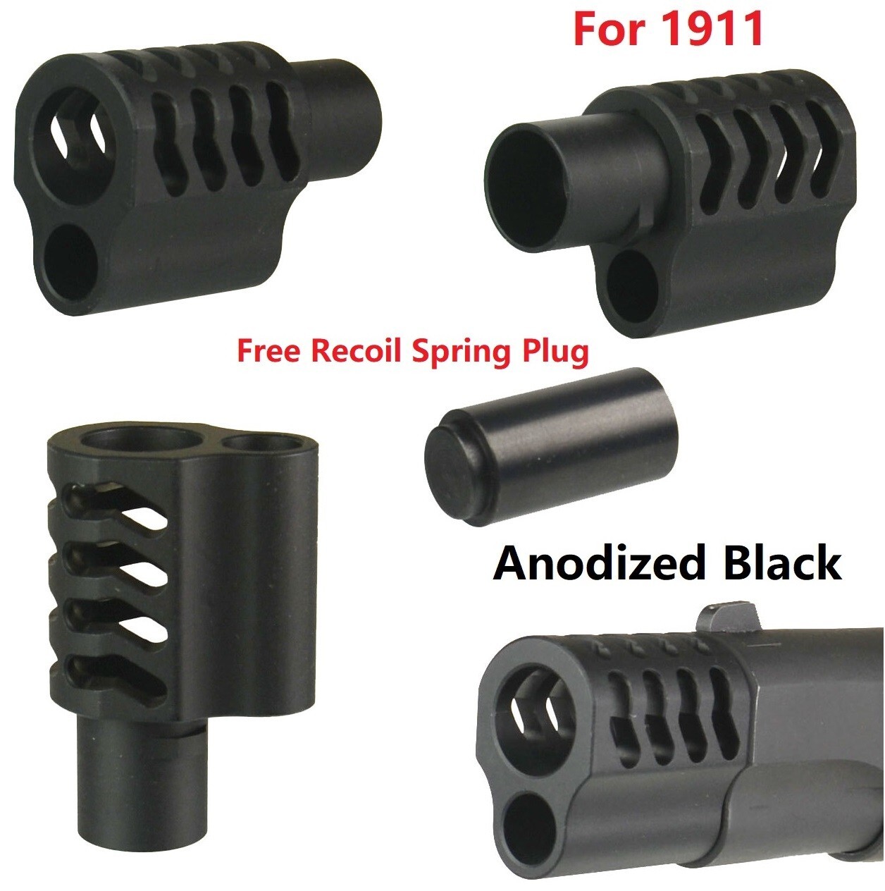 1911 .45 ACP Muzzle Brake Compensator,Chevron Side Port,Anodized Black 1911 .45 ACP Muzzle Brake Compensator,Chevron Side Port,Anodized Black