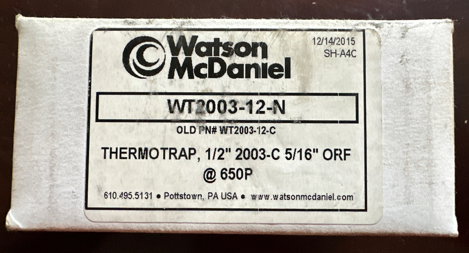 Watson McDaniel WT2003-12-N Thermotrap 1/2 Old P/N WT2003-12-C Watson McDaniel WT2003-12-N Thermotrap 1/2 Old P/N WT2003-12-C