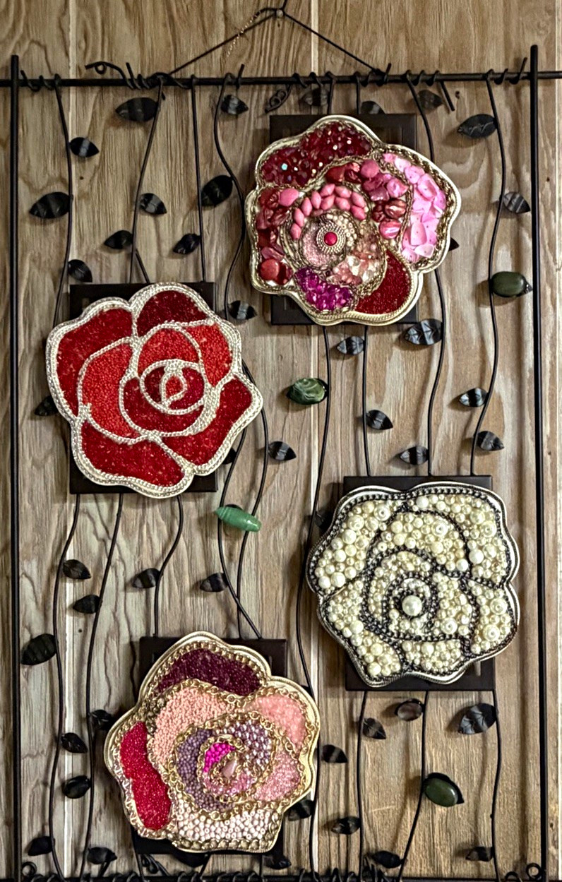 OOAK Handmade Floral Hanging, Broken Jewelry Art on Metal Frame, 24”x36”