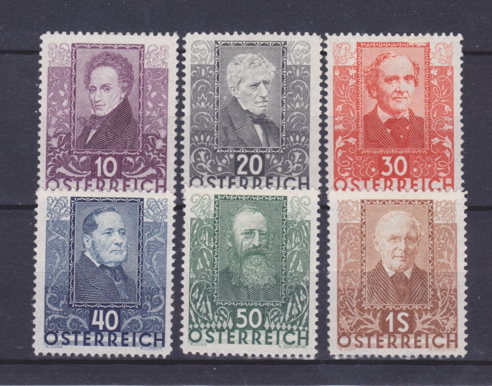 Austria 1931, Sc# B93-B98 Semi-postal, Austrian Poets, VF MNH Austria 1931, Sc# B93-B98 Semi-postal, Austrian Poets, VF MNH