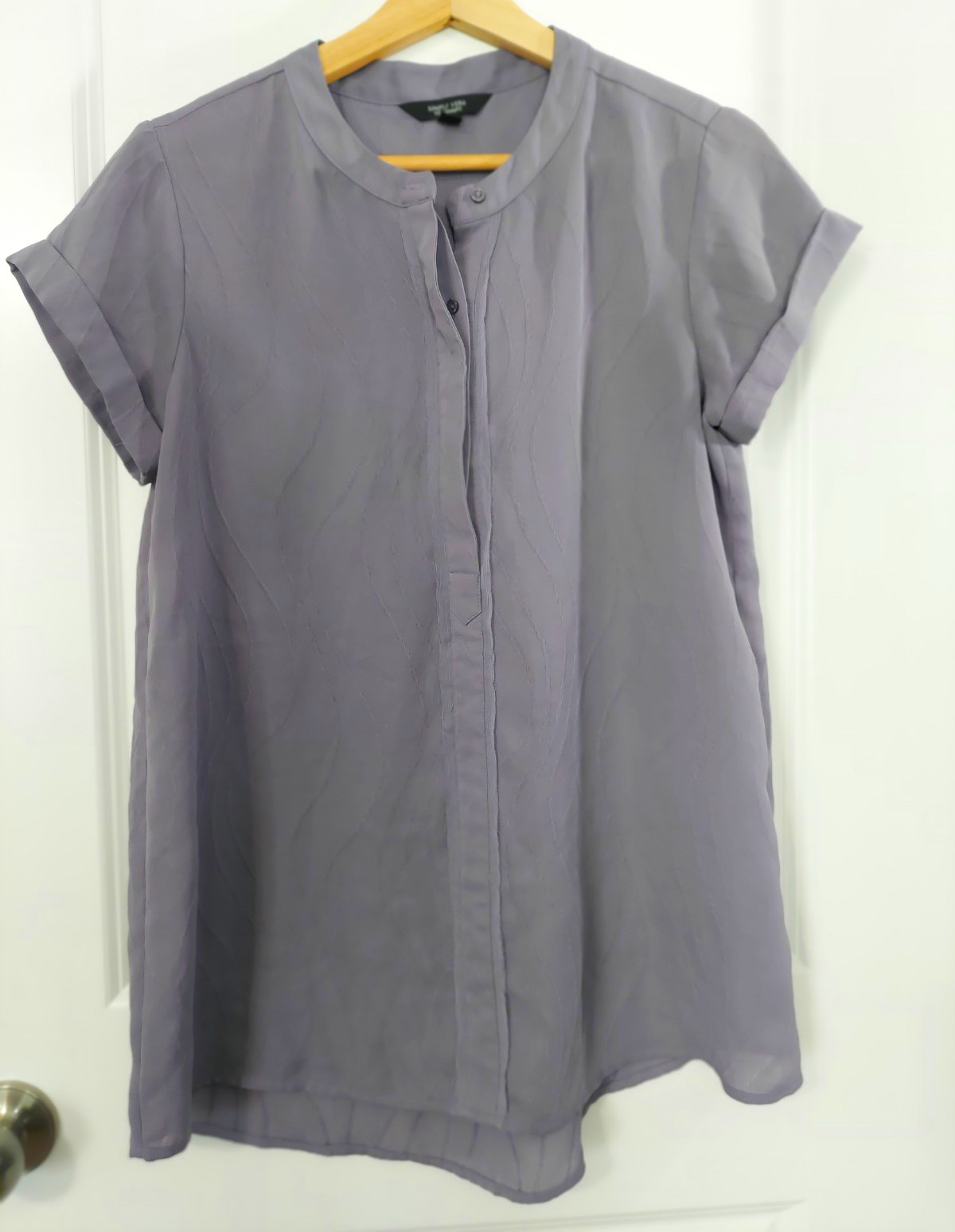 Simply Vera Vera Wang Women\'s Solid Gray Band Collar Button Blouse Top M
