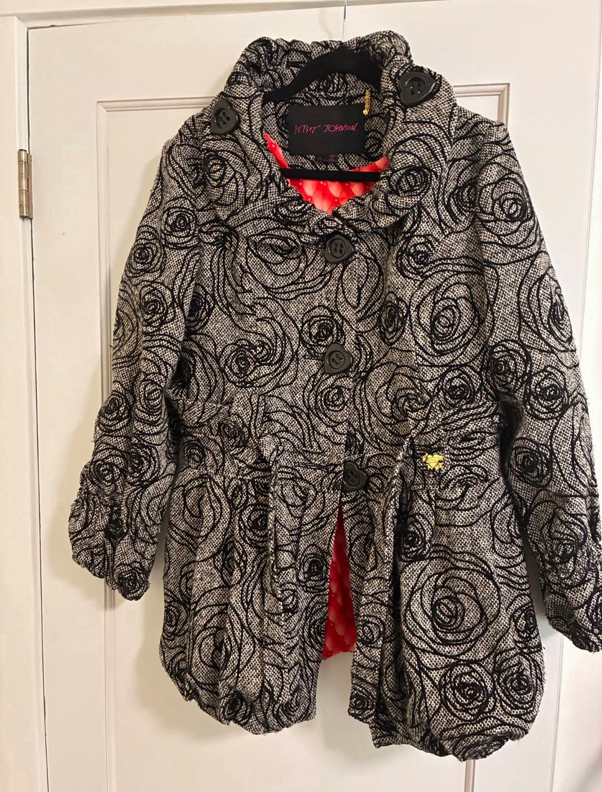 Vintage Betsey Johnson Rose Garden Tweed Coat Y2K 3/4 Sleeve Lined 14 Vintage Betsey Johnson Rose Garden Tweed Coat Y2K 3/4 Sleeve Lined 14