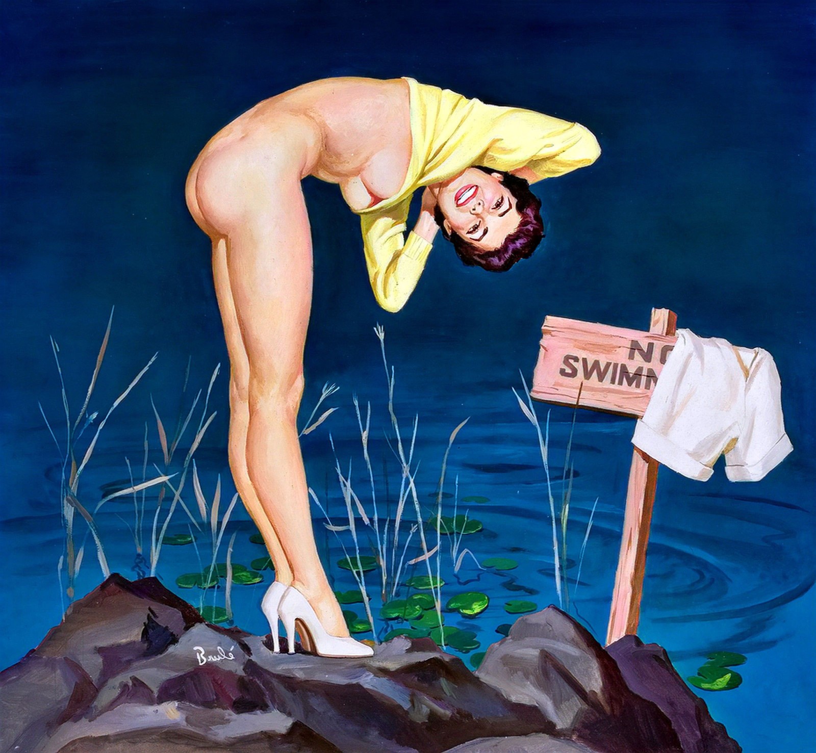  Vintage Pin Up Art No Swimming 12 x 12\