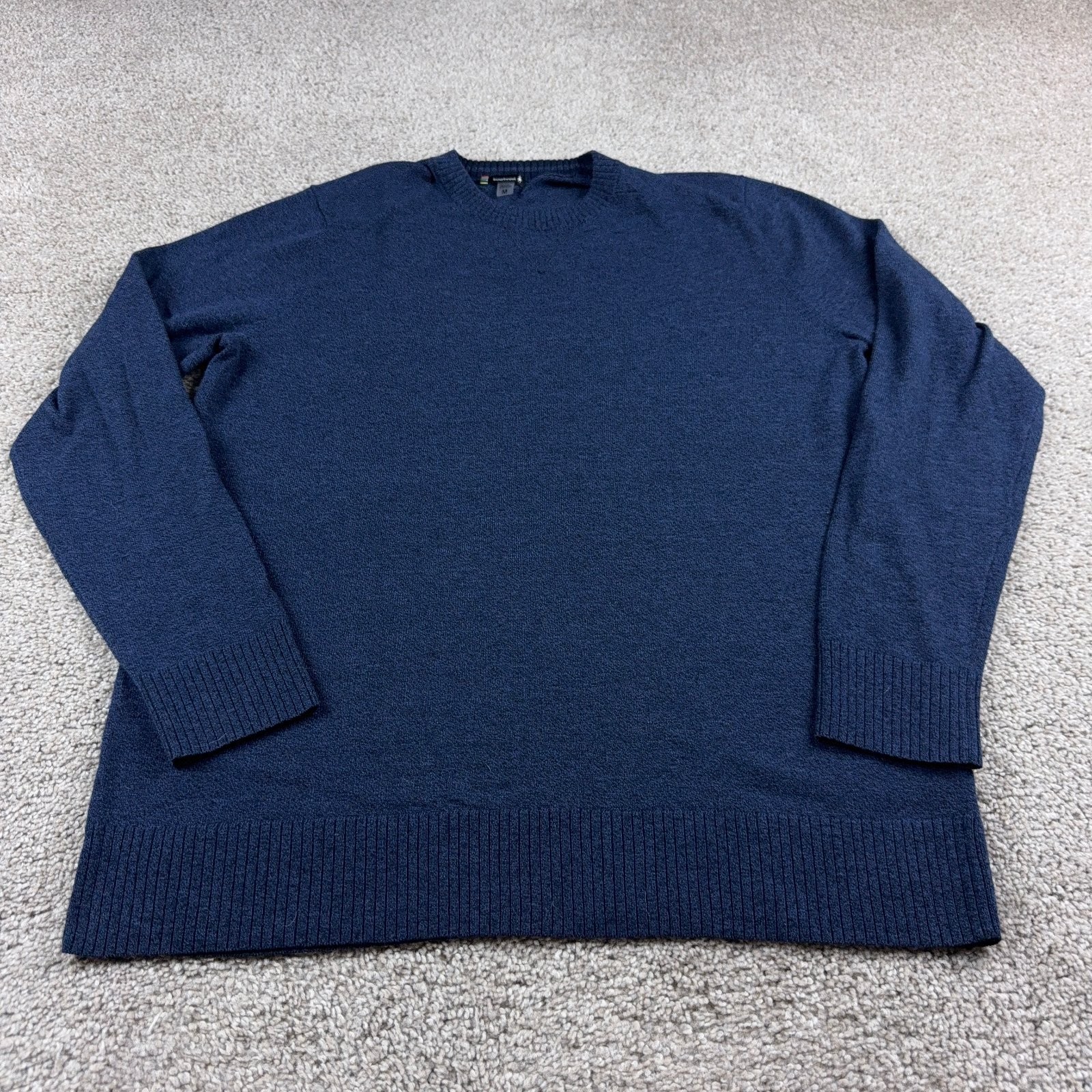 Smartwool Sweater Mens Medium Blue Sparwood Crew Neck Wool Pullover Knit Hiker