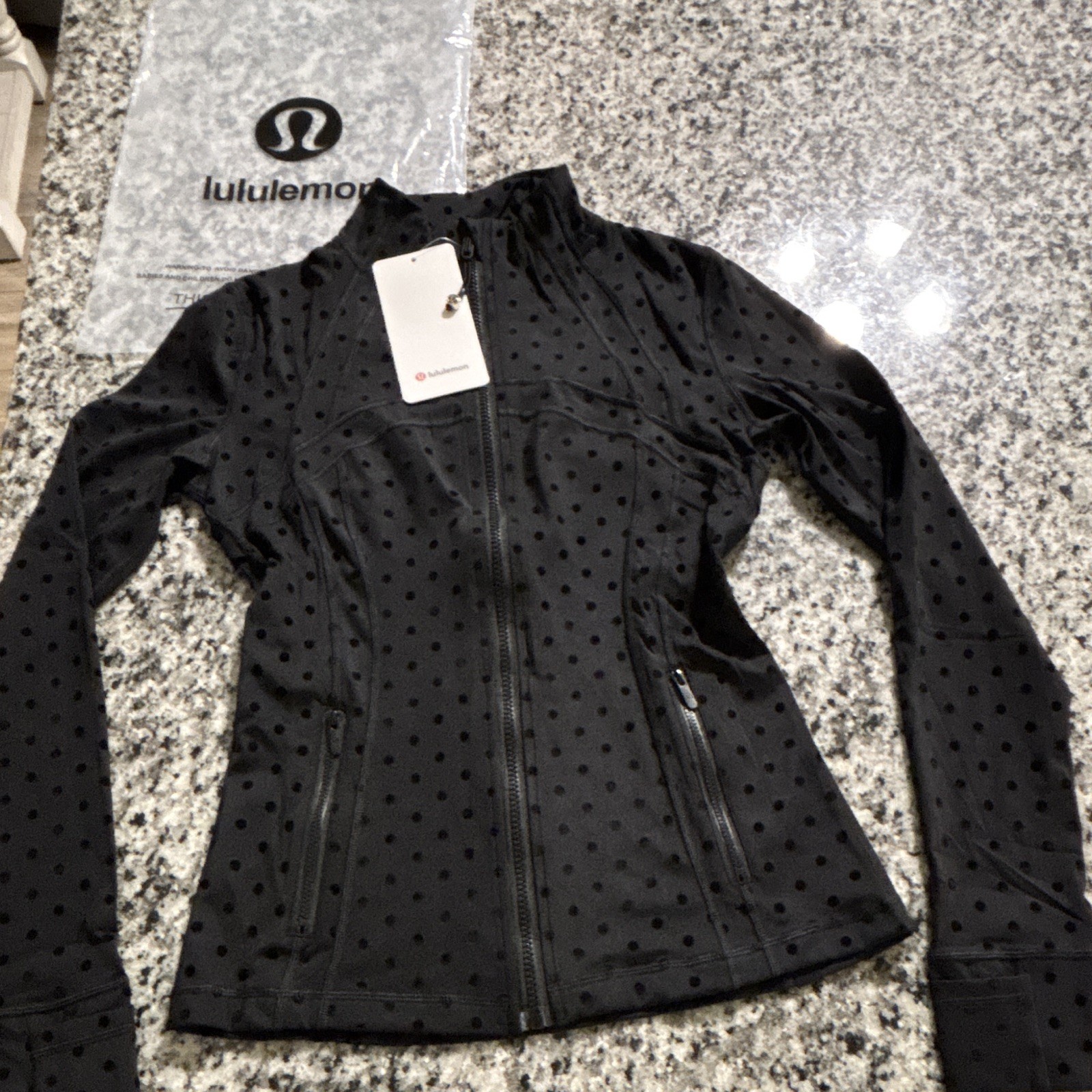 (BRAND NEW) Lululemon Womens Track Jacket SIZE-2 Black Polka Dot Full Zip Nylon