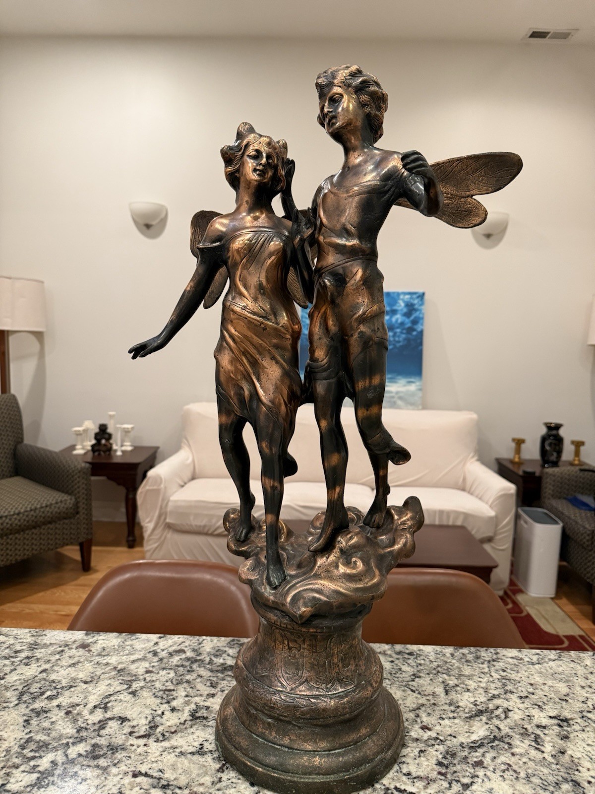 Antique Victorian Copper Winged Young Couple Sculpture. Circa 1890 19th Century Antique Victorian Copper Winged Young Couple Sculpture. Circa 1890 19th Century