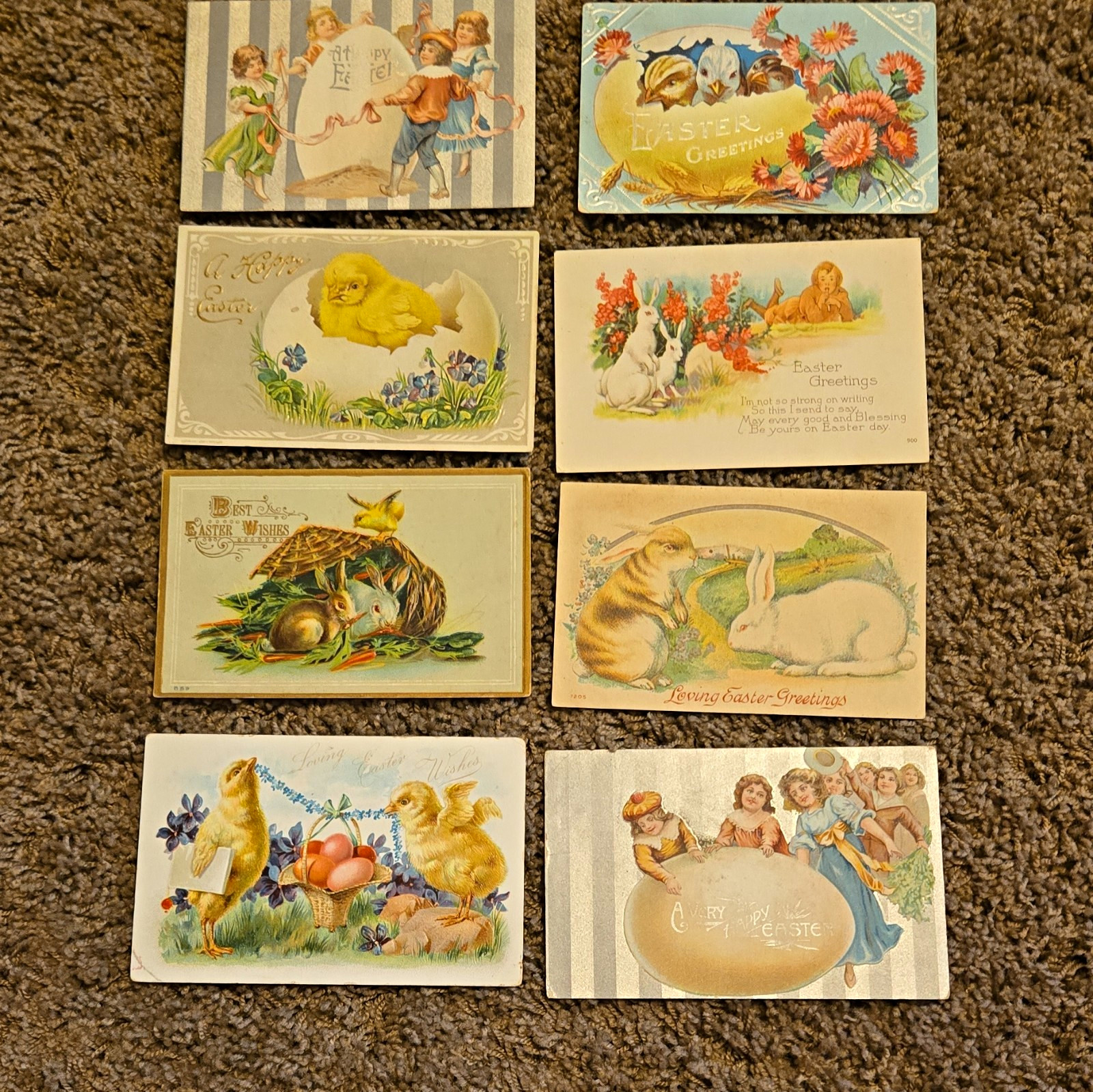 Antique Easter Lot Of 8 Postcards 1907-1915  Rabbits Chicks Eggs