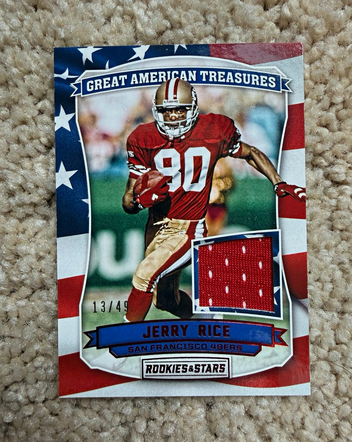 2016 Panini Rookies & Stars Great American Treasures Jerry Rice gameUsed Mem /49 2016 Panini Rookies & Stars Great American Treasures Jerry Rice gameUsed Mem /49
