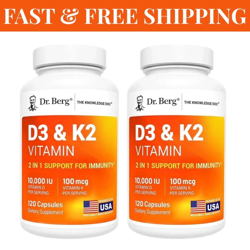 (2 Pack) Dr. Berg’s Nutritionals 100mg Vitamin D3 & K2 Supplement - 120 Capsules