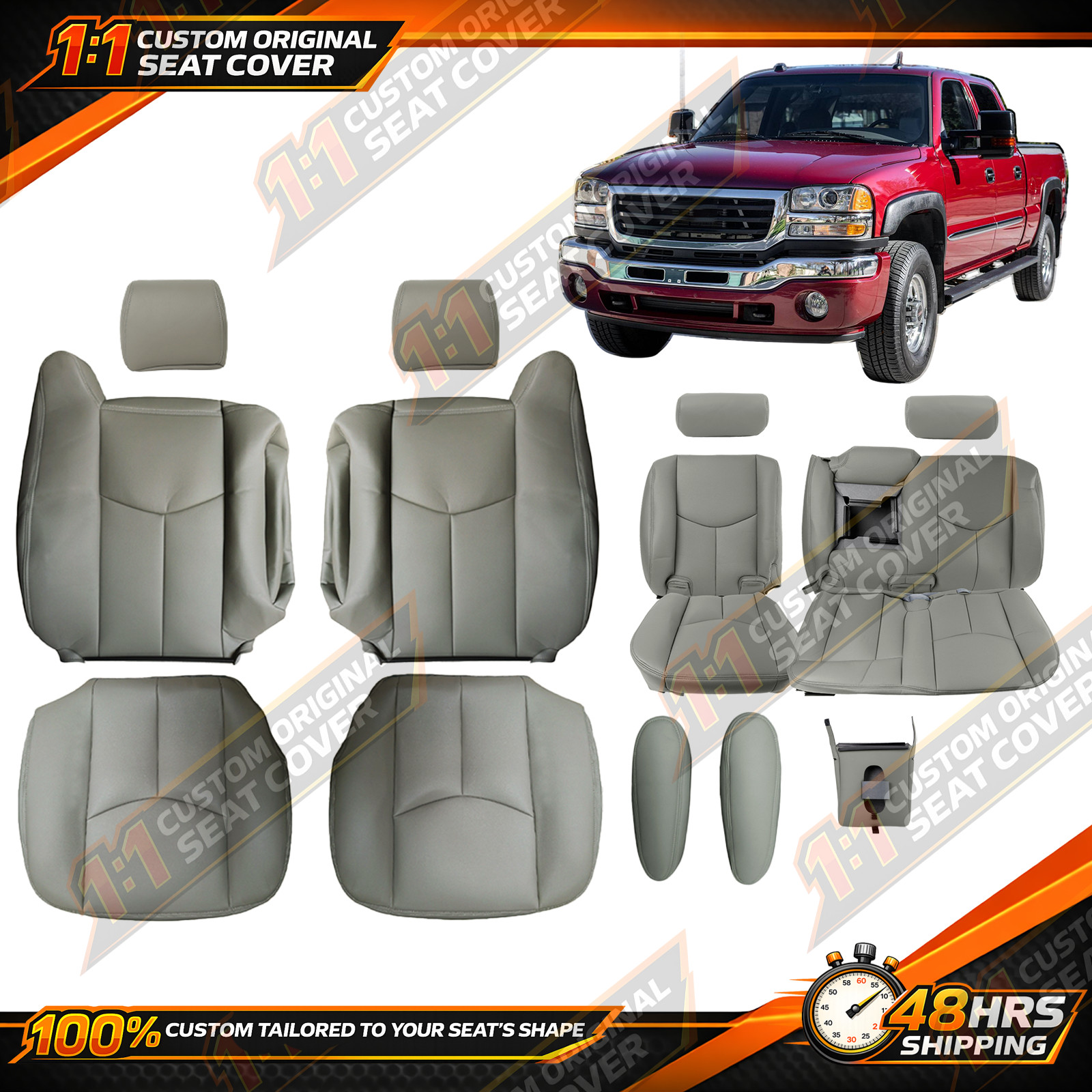 2003-2006 For GMC Yukon Sierra Silverado Factory Style Full Kit Seat Covers Gray