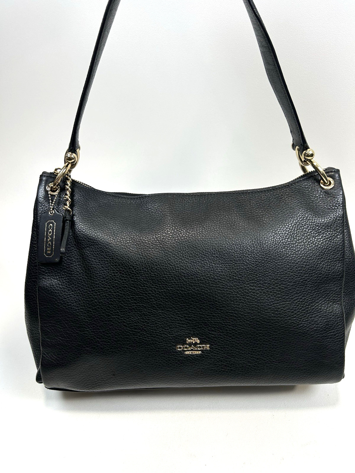 COACH Mia Shoulder Bag Pebble Leather Black F28966 Gold Hardware