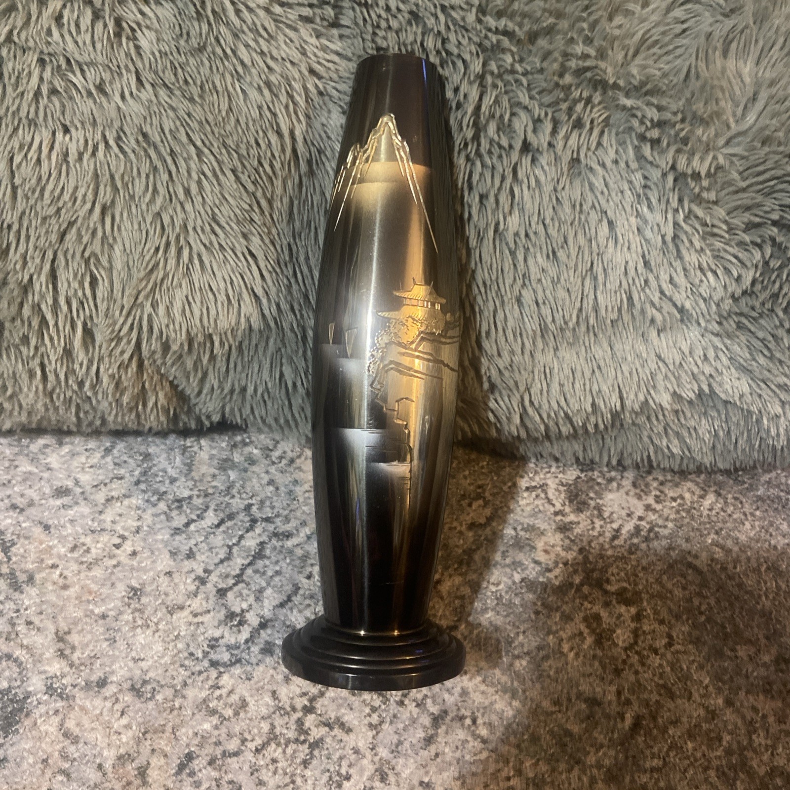 Antique Japanese Mixed Metal Bud Vase Bronze Silver Gold 8.5 Antique Japanese Mixed Metal Bud Vase Bronze Silver Gold 8.5