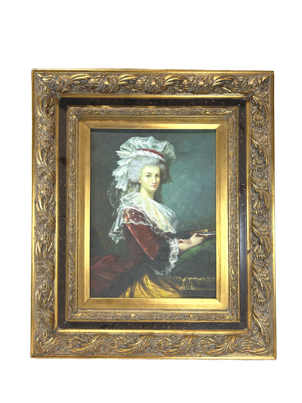 1960s Marie Antoinette Portrait Oil Painting After Vigee Le Brun Gilt Frame 26