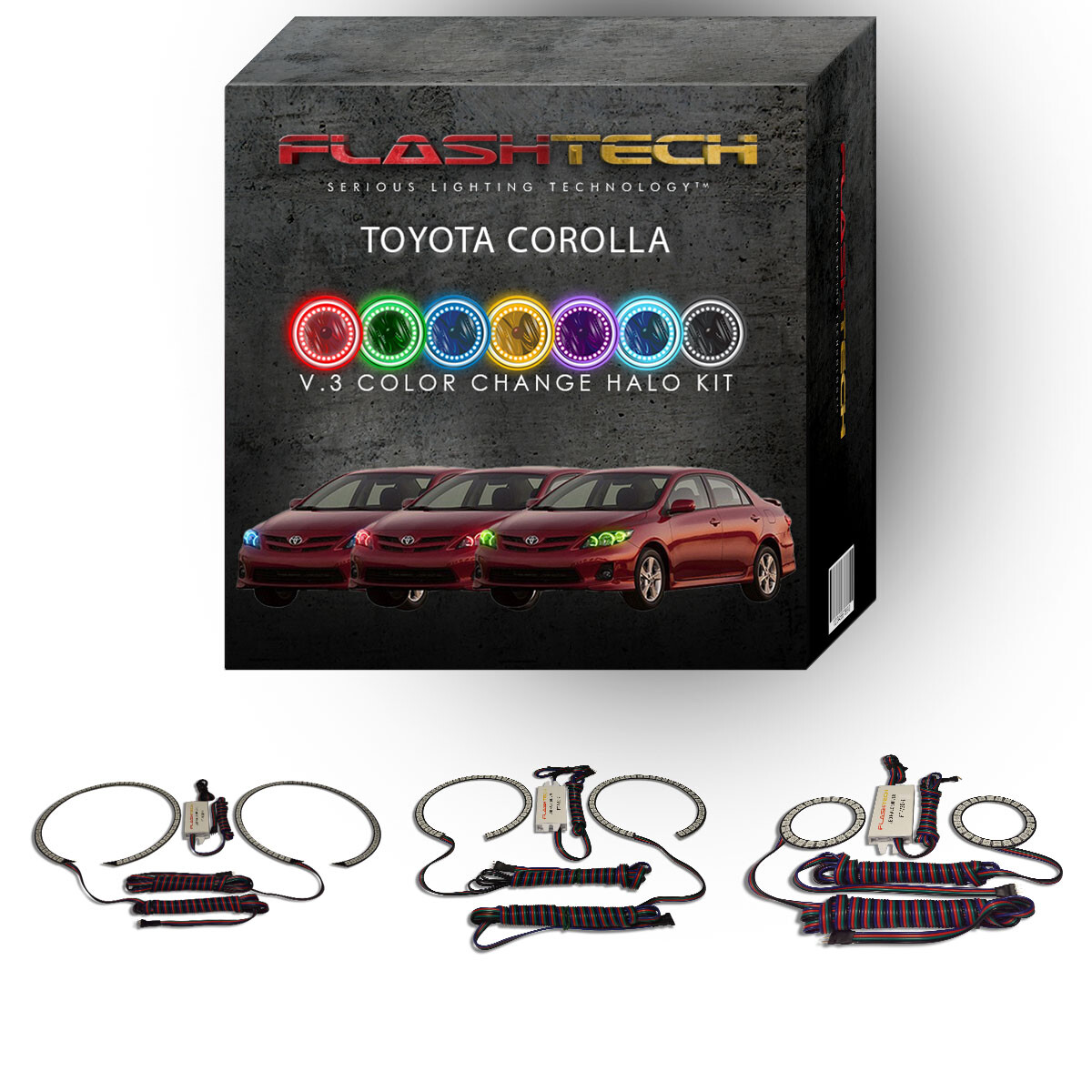 RGB Multi Color Changing LED Halo kit for 2009-2010 Toyota Corolla Headlights