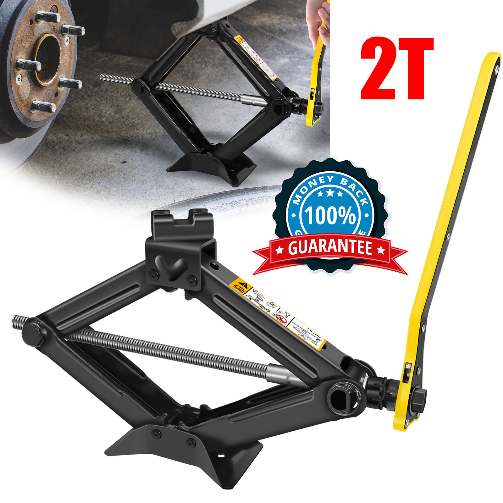 2 Ton Scissor Jack w/ Ratchet Wheel Lug Wrench Speed Handle for Car Van SUV