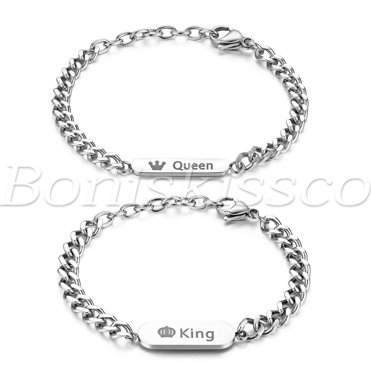 2pcs/lot Unique Queen & King Stainless Steel Bracelet Chain Link Couples Gift 2pcs/lot Unique Queen & King Stainless Steel Bracelet Chain Link Couples Gift