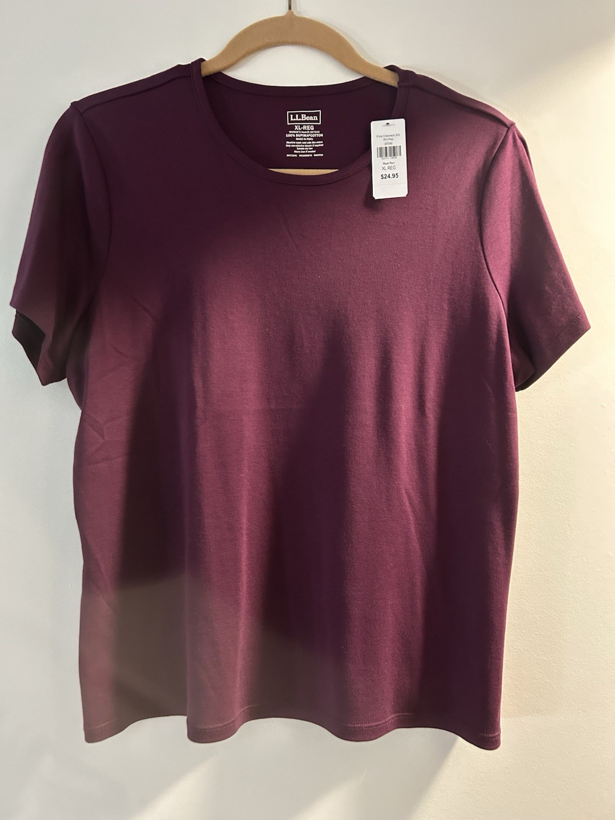 NWT LL Bean Short Sleeve Pima Cotton Crewneck In Royal Plum Size XL Regular New NWT LL Bean Short Sleeve Pima Cotton Crewneck In Royal Plum Size XL Regular New