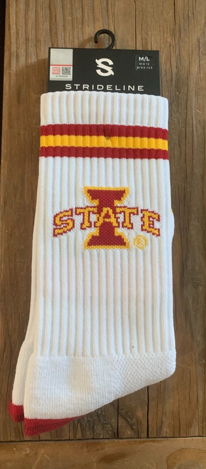 Iowa State Cyclones Strideline Adult\'s Premium Crew Sock White Logo M/L New